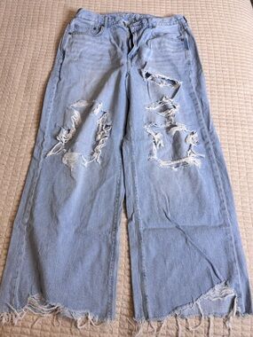 American Eagle Outfitters Light Blue Distressed skater Wide-Leg Jeans